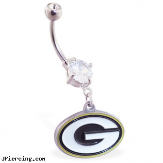 Mspiercing Belly Ring with Official Licensed NFL Charm, Green Bay Packers, penis belly ring, nude girls with belly button rings, gold belly button jewelry, ring nipple pierce corset chain, large nose ring
