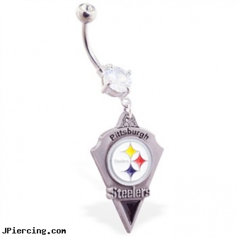 Mspiercing Belly Ring With Official Licensed NFL Charm, Pittsburgh Steelers, belly button ring measuring, belly button ring holders, facts about belly button piercing, large nose ring, pink nipple rings