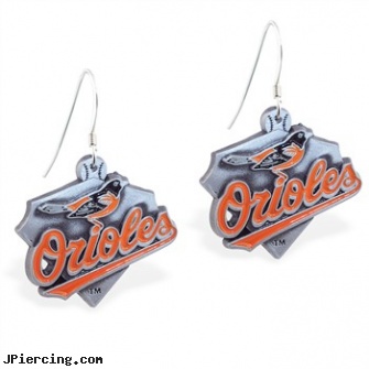 Mspiercing Sterling Silver Earrings With Official Licensed Pewter MLB Charms, Baltimore Orioles, sterling silver jewellry, sterling silver nose studs, disney charms sterling silver, silver jewelry ear cuffs, body jewelry anarchy studs earrings
