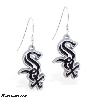 Mspiercing Sterling Silver Earrings With Official Licensed Pewter MLB Charms, Chicago White Sox, cheerleader belly rings titanium or sterling silver, disney charms sterling silver, sterling cock ring, silver nipple rings, nonpiercing silver body jewelery