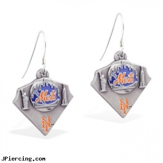 Mspiercing Sterling Silver Earrings With Official Licensed Pewter MLB Charms, New York Metts, sterling silver nose studs, sterling cock ring, sterling silver starter studs, silver nose stud, silver cock rings