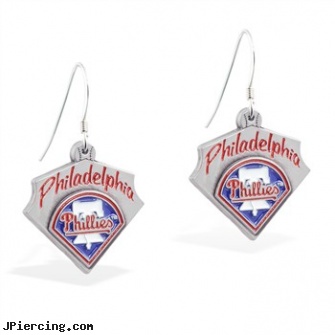 Mspiercing Sterling Silver Earrings With Official Licensed Pewter MLB Charms, Philadelphia Phillies, sterling silver nose rings, disney charms sterling silver, sterling silver nose studs, adjustable silver cock ring, silver nose stud
