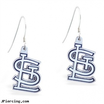 Mspiercing Sterling Silver Earrings With Official Licensed Pewter MLB Charms, St. Louis Cardinals, sterling silver navel ring, sterling silver nose studs, sterling silver naval rings, silver jewelry ear cuffs, silver jewelry