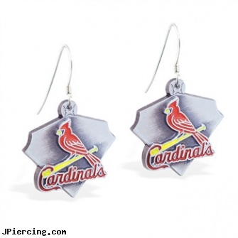 Mspiercing Sterling Silver Earrings With Official Licensed Pewter MLB Charms, St. Louis Cardinals, sterling silver jewellry, disney charms sterling silver, sterling silver naval rings, silver nose rings, nonpiercing silver body jewelery