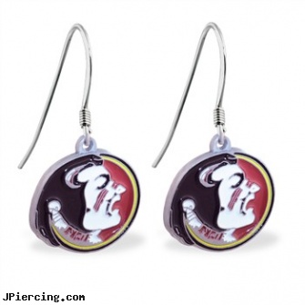 Mspiercing Sterling Silver Earrings With Official Licensed Pewter NCAA Charm, Florida State Seminoles, sterling silver nose studs, sterling silver starter studs, sterling silver jewellry, silver nose stud, ear piercing with sleeper earrings