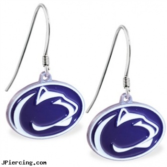Mspiercing Sterling Silver Earrings With Official Licensed Pewter NCAA Charm, Penn State Nittany Lions, sterling cock ring, sterling silver nose studs, sterling silver navel jewelry, silver cock rings, steel earrings multiple ear piercings