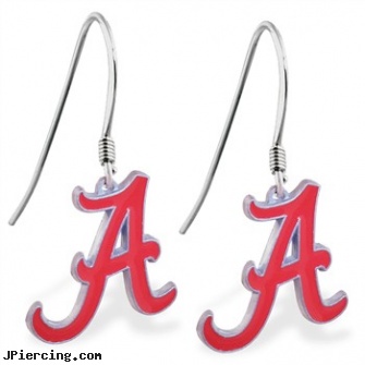 Mspiercing Sterling Silver Earrings With Official Licensed Pewter NCAA Charm, University Of Alabama Crimson Tide, sterling silver nose rings, sterling silver starter studs, sterling cock ring, 22 gauge silver nose ring, indian nose rings and earrings