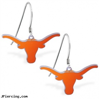 Mspiercing Sterling Silver Earrings With Official Licensed Pewter NCAA Charm, University Of Texas Longhorns, sterling silver starter studs, sterling navel ring, sterling silver nose rings, sterling silver naval rings, indian nose rings and earrings