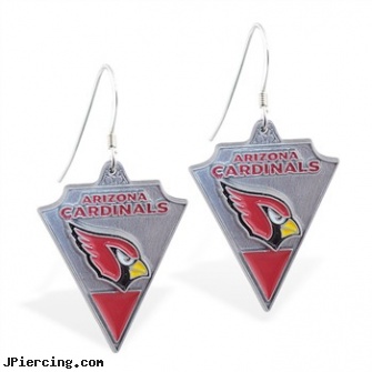 Mspiercing Sterling Silver Earrings With Official Licensed Pewter NFL Charm, Arizona Cardinals, sterling silver nipple rings, sterling silver nose rings, sterling silver navel jewelry, silver belly button rings, body jewelry anarchy studs earrings