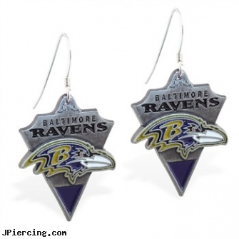 Mspiercing Sterling Silver Earrings With Official Licensed Pewter NFL Charm, Baltimore Ravens, sterling silver nipple rings, sterling silver nose studs, sterling silver nose rings, silver nipple rings, silver nose stud