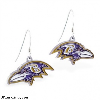 Mspiercing Sterling Silver Earrings With Official Licensed Pewter NFL Charm, Baltimore Ravens, sterling silver navel jewelry, sterling silver navel ring, disney charms sterling silver, hot silver body jewelry, self piercing and earrings