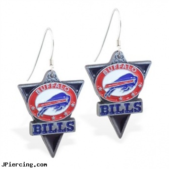 Mspiercing Sterling Silver Earrings With Official Licensed Pewter NFL Charm, Buffalo Bills, sterling silver naval rings, sterling silver starter studs, sterling cock ring, silver non piercing jewelry, silver jewellry