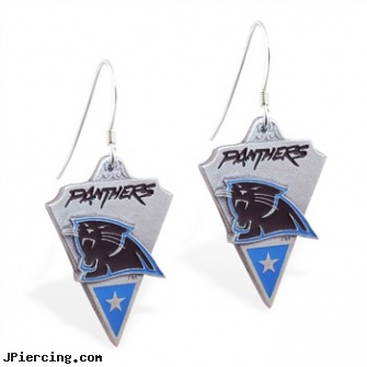 Mspiercing Sterling Silver Earrings With Official Licensed Pewter NFL Charm, Carolina Panthers, sterling cock ring, sterling silver navel jewelry, sterling navel ring, silver jewellry, sterling silver starter studs