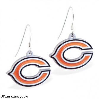 Mspiercing Sterling Silver Earrings With Official Licensed Pewter NFL Charm, Chicago Bears, sterling silver navel jewelry, sterling navel ring, sterling silver jewellry, silver nipple rings, silver moon body jewelry