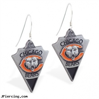 Mspiercing Sterling Silver Earrings With Official Licensed Pewter NFL Charm, Chicago Bears, sterling silver navel jewelry, cheerleader belly rings titanium or sterling silver, sterling silver nipple rings, adjustable silver cock ring, silver nipple ring