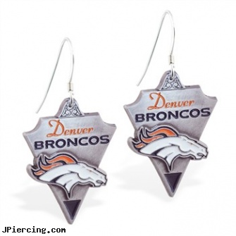 Mspiercing Sterling Silver Earrings With Official Licensed Pewter NFL Charm, Denver Broncos, disney charms sterling silver, sterling silver nipple rings, sterling navel ring, silver belly button rings, ear plug earrings