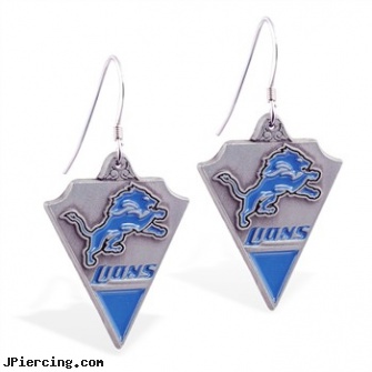 Mspiercing Sterling Silver Earrings With Official Licensed Pewter NFL Charm, Detroit Lions, sterling cock ring, sterling silver navel ring, disney charms sterling silver, silver jewellry, silver cock rings