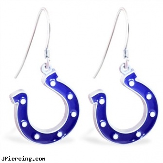 Mspiercing Sterling Silver Earrings With Official Licensed Pewter NFL Charm, Indianapolis Colts, sterling silver nose studs, sterling silver jewellry, sterling silver nipple rings, silver moon body jewelry, nonpiercing silver body jewelery