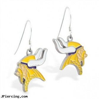 Mspiercing Sterling Silver Earrings With Official Licensed Pewter NFL Charm, Minnesota Vikings, sterling navel ring, sterling silver navel jewelry, sterling silver starter studs, silver nose rings, silver nose stud
