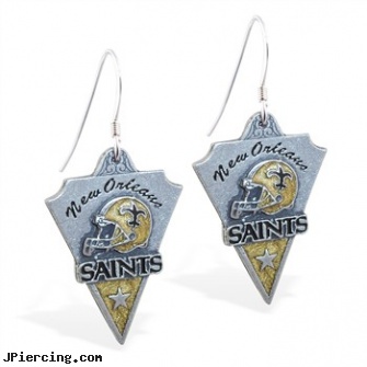 Mspiercing Sterling Silver Earrings With Official Licensed Pewter NFL Charm, New Orleans Saints, disney charms sterling silver, sterling silver navel ring, sterling silver nipple rings, silver nipple rings, indian nose rings and earrings