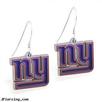 Mspiercing Sterling Silver Earrings With Official Licensed Pewter NFL Charm, New York Giants, sterling silver nose rings, sterling silver nipple rings, sterling silver naval rings, silver navel ring, cartilage earrings