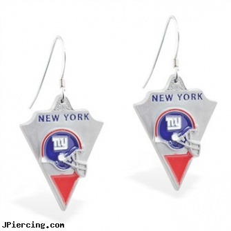 Mspiercing Sterling Silver Earrings With Official Licensed Pewter NFL Charm, New York Giants, sterling silver navel jewelry, sterling silver jewellry, sterling silver nose rings, silver nose stud, self piercing earrings