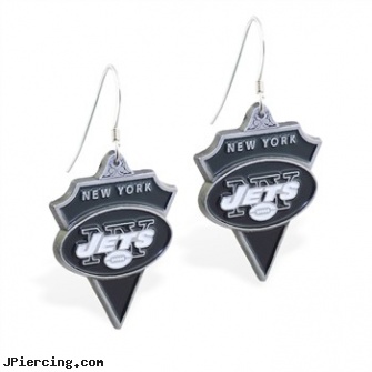 Mspiercing Sterling Silver Earrings With Official Licensed Pewter NFL Charm, New York Jets, sterling silver starter studs, sterling silver navel ring, sterling silver nipple rings, silver nose rings, cartilage earrings for cheap