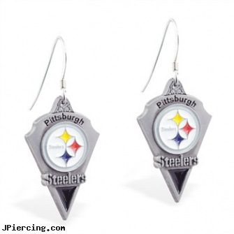 Mspiercing Sterling Silver Earrings With Official Licensed Pewter NFL Charm, Pittsburgh Steelers, cheerleader belly rings titanium or sterling silver, disney charms sterling silver, sterling silver nose studs, hot silver body jewelry, 22 gauge silver nose ring