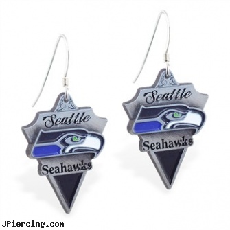 Mspiercing Sterling Silver Earrings With Official Licensed Pewter NFL Charm, Seattle Seahawks, sterling silver nose rings, sterling silver jewellry, sterling cock ring, silver jewelry, 22 gauge silver nose ring