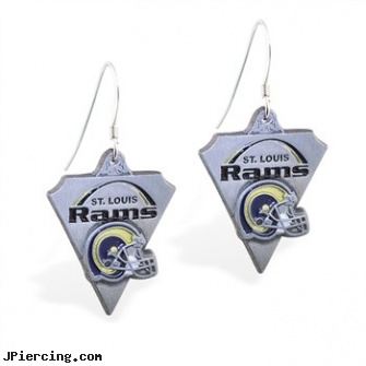 Mspiercing Sterling Silver Earrings With Official Licensed Pewter NFL Charm, St. Louis Rams, sterling silver nipple rings, sterling silver jewellry, sterling silver nose rings, 22 gauge silver nose ring, how long before removing earrings after first ear piercing