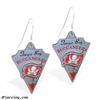 Mspiercing Sterling Silver Earrings With Official Licensed Pewter NFL Charm, Tampa Bay Buccaneers, disney charms sterling silver, sterling navel ring, sterling silver nose studs, nonpiercing silver body jewelery, cartilage earrings