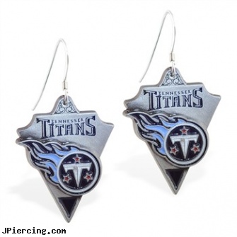 Mspiercing Sterling Silver Earrings With Official Licensed Pewter NFL Charm, Tennessee Titans, sterling silver nose rings, sterling cock ring, sterling silver nose studs, adjustable silver cock ring, silver navel ring