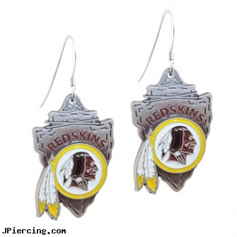 Mspiercing Sterling Silver Earrings With Official Licensed Pewter NFL Charm, Washington Redskins, sterling silver navel ring, sterling silver starter studs, cheerleader belly rings titanium or sterling silver, hot silver body jewelry, silver nipple rings