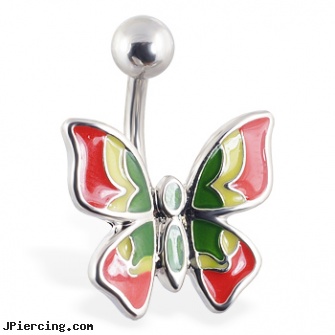 Multi-colored butterfly belly ring, multiple piercing navel rings, multiple facial piercing pictures, ear piercing double multiple, ear piercing flesh colored hider jewlrey, flesh colored nose ring