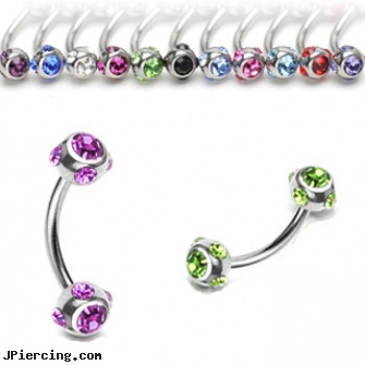 multi gem ball curved barbell, 16 ga, multiple piercing spiral earrings, multile ear piercing, multiple labia piercing, micro ball labret stud, cock ring placement balls penis