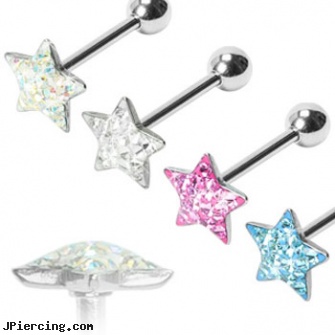Multi-gemmed epoxy dome star tongue ring, 14 ga, multiple piercing navel rings, ear piercing double multiple, multiple body piercings and hiring, infected pain abdomen belly button piercing, pornstars with tongue rings