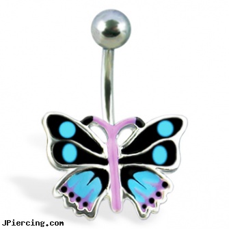 Navel ring with colored butterfly, non-piercing navel rings, cons to navel piercings, navel piercing infected, nipple ring nonpiercing, diamond belly rings