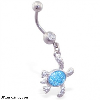 Navel ring with dangling aqua glitter sea turtle, navel rings belly button, navel piercing problems and discharges, navel rings and gauge sizes, houston rockets belly rings, lip plates neck rings of africa