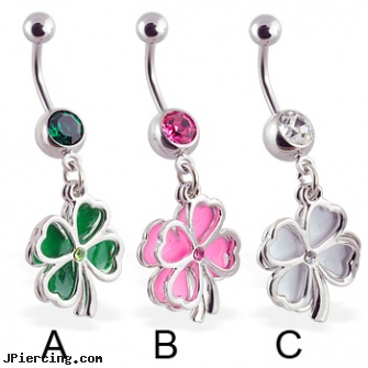Navel ring with dangling clovers, surgical steel navel jewelry, patrick from spongebob navel rings, navel piercing prices, how to take care of belly button ring, penis rings for erctile dysfunction