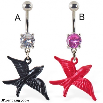 Navel ring with dangling colored bird, navel piercing tool, reversed navel piercing gallery, navel ring pain, sport tongue rings, cock rings facts