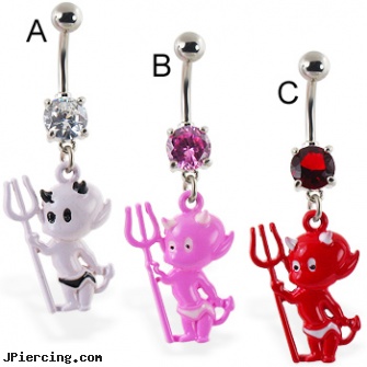 Navel ring with dangling colored devil baby, navel piercing aftercare, care of navel piercing, pearl navel ring, cute belly rings, cock rings elastic