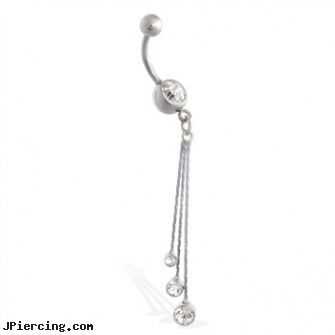Navel ring with dangling CZs on chains, navel ring during pregnancy, navel jewelry surgical stainless steel internal thread, non-piercing navel rings, guy nipple ring, infection of belly button ring
