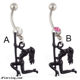 Navel ring with dangling dancer on pole, prices navel piercings, navel piercing do it yourself, bad navel piercings pictures, playboy bunny tongue rings, moving belly button rings