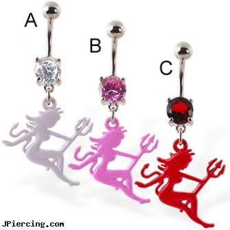 Navel ring with dangling devil woman, skull navel ring, navel piercing info, sterling silver navel jewelry, cock ring and teasing, adjustable silver cock ring