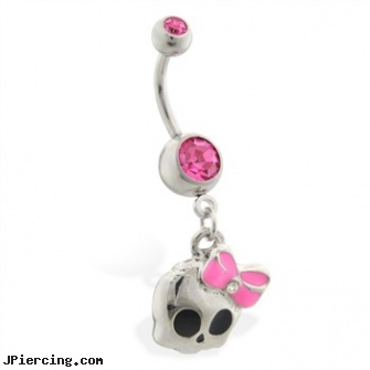 Navel ring with dangling girly skull with bow, after care for navel piercings, navel piercing infection, navel ring teen, infected tongue ring, adult cock rings