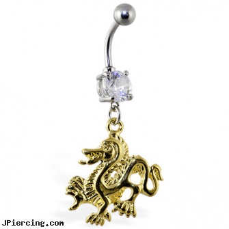 Navel ring with dangling gold colored dragon, amazon navel jewelry, sexy navel jewelry, superman navel ring, sexy belly rings, cock ring man next door stories