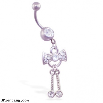 Navel ring with dangling jeweled bow and dangles, witchcraft navel jewelry, changing navel ring, navel jewelry multiple piercing, instruction cock ring, traditional nose rings