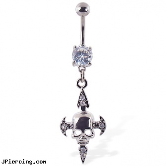 Navel ring with dangling jeweled cross with skull, cute navel ring, piercing navel forum, navel piercing stories, gold tongue ring, bead ring