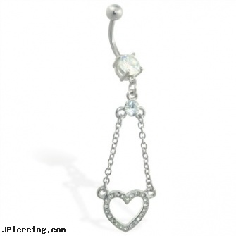 Navel ring with dangling jeweled heart on chains, navel piercing procedure pictures, history of navel piercing, real diamond navel jewelry, cock ring how to use, belly button rings discount
