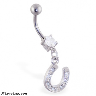Navel ring with dangling jeweled horseshoe, navel piercing in baltimore md, versace navel ring, navel piercing pics, what is cock ring, nipple ring chain